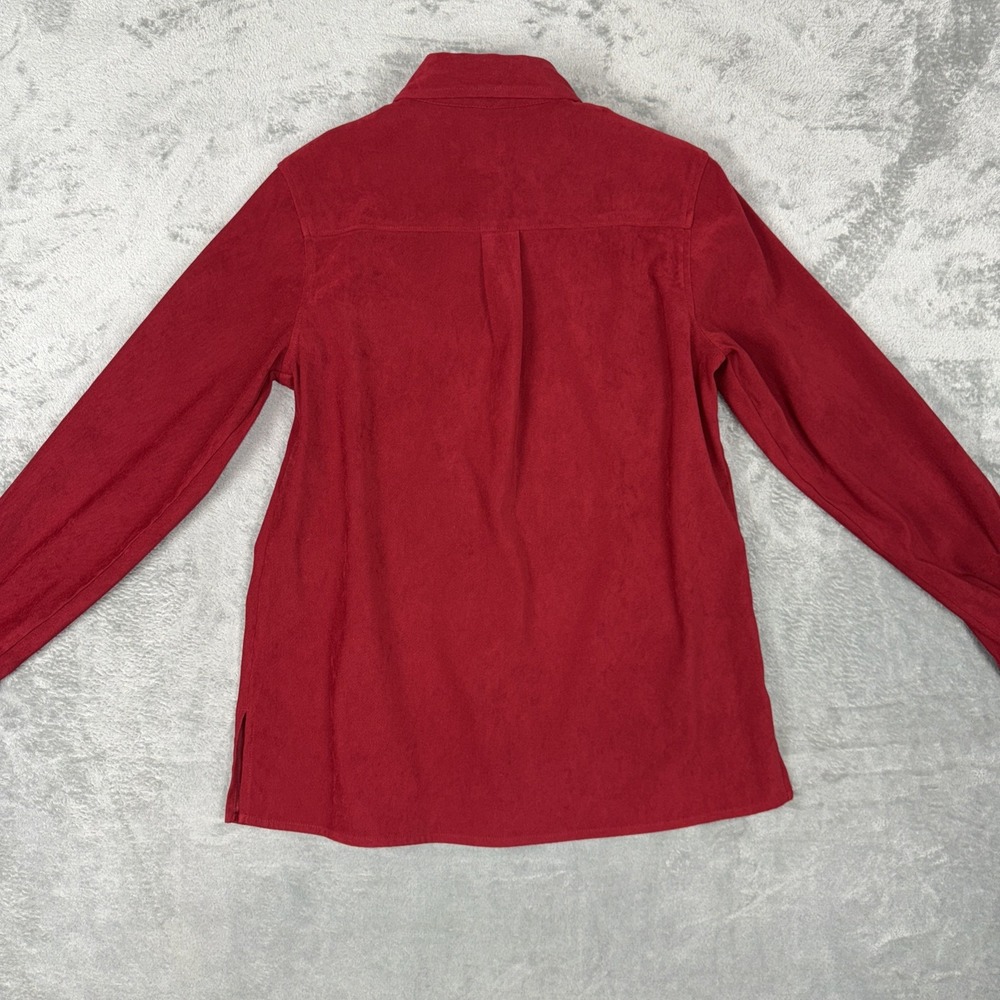 Orvis Tuxedo Ruffle Blouse Sz 6 Sueded Polyester Button Up Rodeo Red - Picture 10 of 10